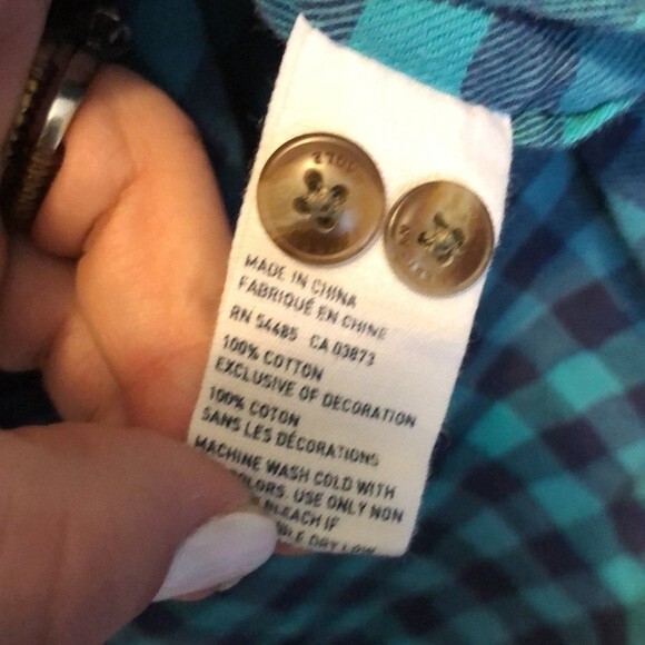 American eagle green and blue checkered button up size large - Picture 6 of 7